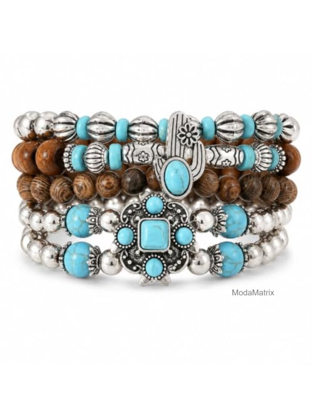 Turquoise Beaded Bracelet Set Boho Stackable Elastic Women's Jewelry